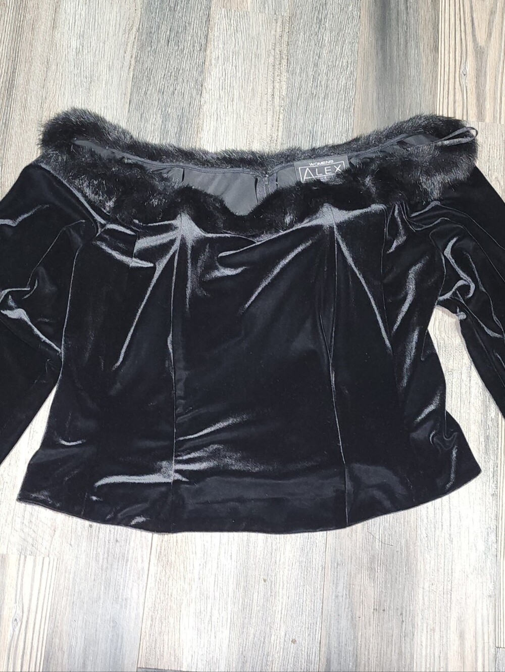 Vintage Alex Evenings Off Shoulder Top Black Velvet Faux Fur Trim Sz 3X Elegant